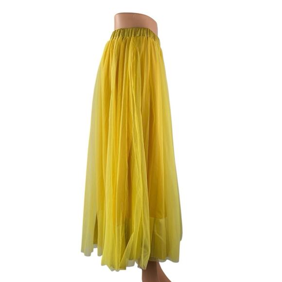 NEW Stylewe Women's Yellow Mesh Tulle High Waisted Midi A-Line Flared Skirt S - Picture 2 of 5